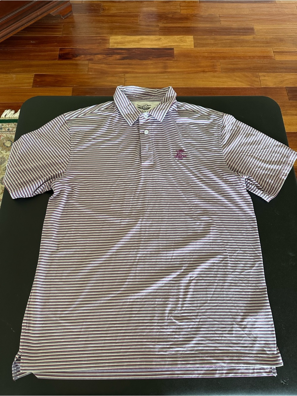 Straight Down Cypress Point Golf - Striped Men’s Polo Shirt - Purple/White XL